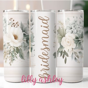 Sublimation Template Bridesmaids Tumbler Wedding Tumbler Wrap Floral Tumbler Design Wedding Sublimation Skinny Tumbler 16/20 oz Bridal Party