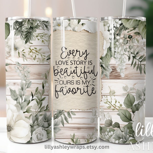 Bride Wedding 20 oz Skinny Floral Tumbler Wrap Tumbler Design Bridal Wedding Gift Sublimation Skinny Tumbler 20 oz Engagement For Couple