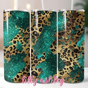 Western Style Sublimation Template for Tumblers Watercolor Sublimation Designs Tumbler Wrap Designs Turquoise Aqua Leopard Print Tumbler