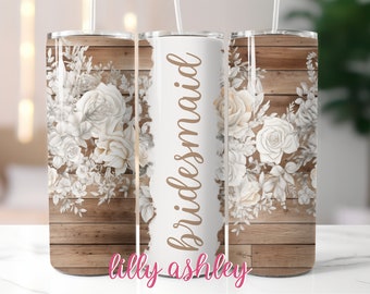 Sublimation Template for Tumblers Bridesmaid Rustic Wedding Floral Tumbler Wrap Tumbler Design Wedding Sublimation Skinny Tumbler 20 oz