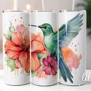 Hummingbird 20 oz Skinny Tumbler Sublimation Template Tumbler Wrap PNG Digital Download, Bird Tumbler Wrap for Reusable Water Cup
