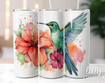 Hummingbird 20 oz Skinny Tumbler Sublimation Template Tumbler Wrap PNG Digital Download, Bird Tumbler Wrap for Reusable Water Cup
