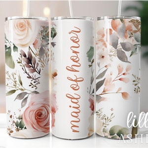 Sublimation Template Wedding Tumbler Wrap Floral Tumbler Design Wedding Bride Skinny Tumbler 20 oz Maid of Honor Bridesmaid Bridal Party