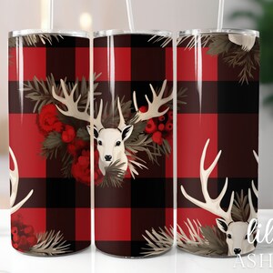 Buffalo Plaid Christmas 20 oz Skinny Tumbler Sublimation Design Tumbler Wrap, Distressed Holiday Reindeer Tumbler Wrap PNG Digital Download
