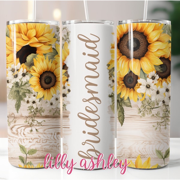 Bridesmaid Tumbler Sublimation Template for Tumbler Sunflower Wedding Floral Tumbler Wrap Tumbler Design Wedding Sublimation Skinny Tumbler