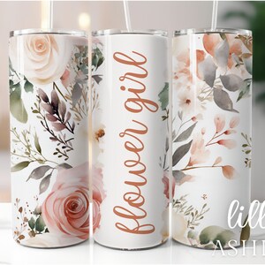 Sublimation Template Wedding Tumbler Bridesmaid Tumbler Wrap Floral Tumbler Design Wedding Bride Crew Skinny Tumbler 20 oz Bridal Party