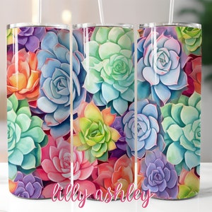 Modèle de sublimation pour gobelets Aquarelle Sublimation Designs Tumbler Wrap Tumbler Designs Coloré Sublimation Tumbler 20 oz Succulents