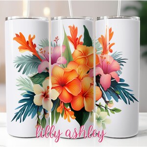 Tropical Floral 20 oz Skinny Tumbler Sublimation Template Tumbler Tumbler Wrap for Tropical Party, Beachy Vibes Summer Hibiscus Tumbler PNG