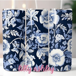 Sublimation Template Tumbler Wrap for Tumbler Sublimation Designs Tumbler Wrap Chinoiserie Floral Tumbler Designs 16 oz 20 oz Skinny Wraps