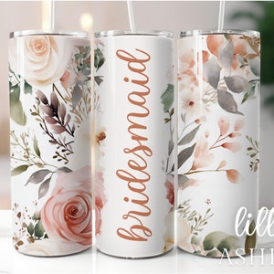 Sublimation Template Wedding Tumbler Bridesmaid Tumbler Wrap Floral Tumbler Design Wedding Bride Crew Skinny Tumbler 20 oz Bridal Party