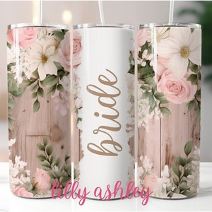 Sublimation Template Bride Tumbler Wedding Tumbler Wrap Floral Tumbler Design Wedding Sublimation Skinny Tumbler 16 oz 20 oz Bridal Party