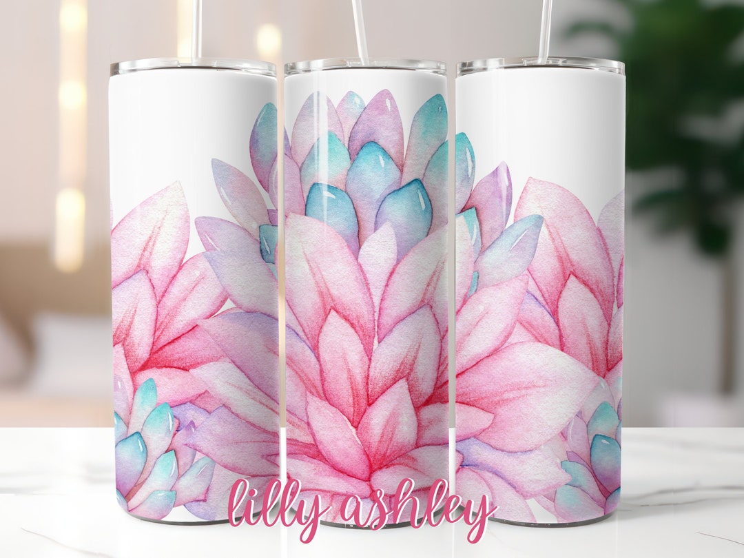 Pink Succulents 20 Oz Skinny Tumbler Wrap Sublimation Template ...