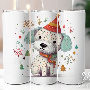 Christmas Themed Tumbler Wrap | Holiday Sublimation Designs for 20 oz Skinny Tumbler | Dog Lover Tumbler PNG | Instant Download