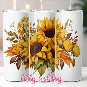Fall Sunflower Tumbler Sublimation Template for Tumblers Sublimation Designs Pumpkin Tumbler Wrap Fall Floral Pumpkin Skinny 20 oz