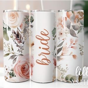 Sublimation Template Wedding Tumbler Bride Tumbler Wrap Floral Tumbler Design Wedding Theme for Bride Skinny Tumbler 20 oz Bridal Party