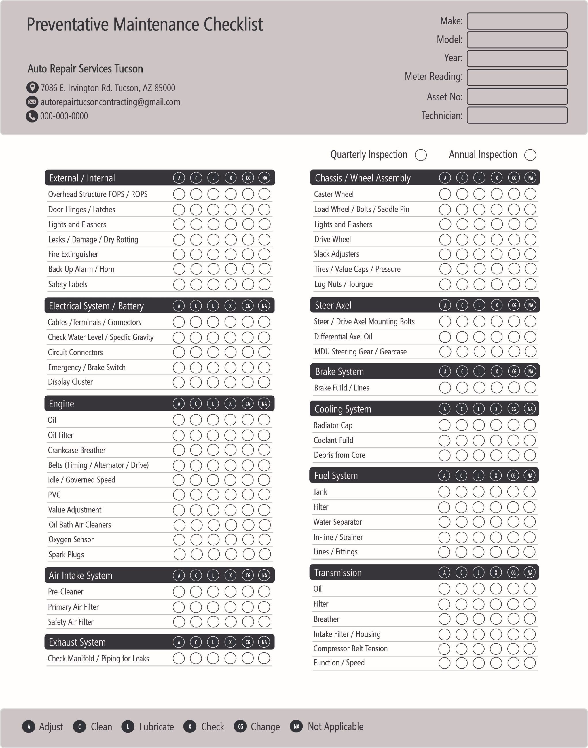 Preventive Maintenance Checklist Etsy