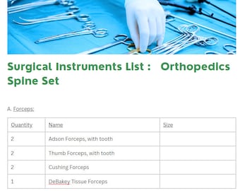 Surgical Instruments List Orthopedics Spine Set