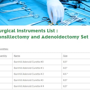 Surgical Instruments List Tonsillectomy and Adenoidectomy Set