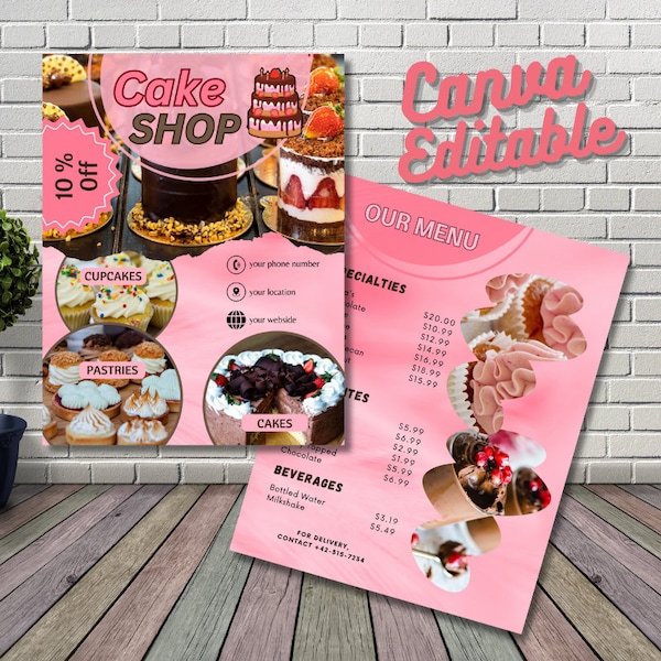 cake shop flyer, bakery flyer template, bakery flyer canva editable, Cake Flyer Template, Cake Business Flyer, Cupcake Flyer,  price list