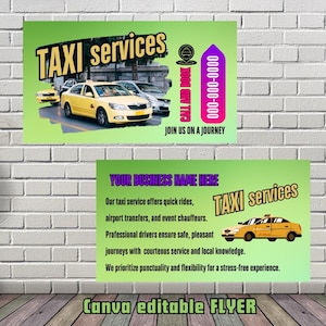 Taxi-Services-Visitenkarte, Cab-Service-Vorlage, Transport-Plakat, Uber-Taxi-Karte, Van-Service-Visitenkarte, Canva editierbar, digital