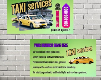 Sjabloon taxiservice-visitekaartje: bewerkbaar in canva (digitale download)