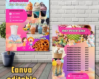 Ice Cream Flyer Template: Sweets Shop Canva Design (Digital Download)