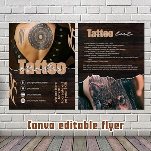 Artistieke tattoo-flyer: bewerkbare studiopromotie (canva)
