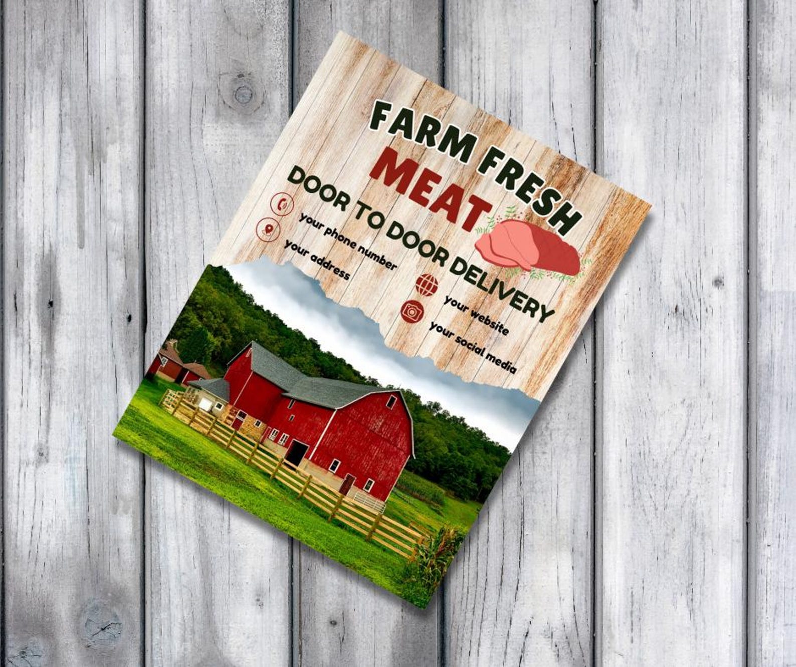 Meat Shop Flyer Template: Farm Fresh Design (canva Editable, Instant ...