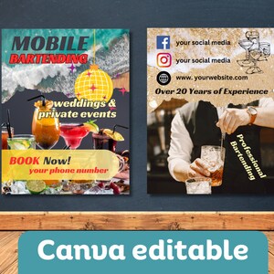 Folleto de bartending móvil, folleto de bar portátil, folleto de bartender, folleto editable canva para bartending, plantilla de bartender, descargas digitales