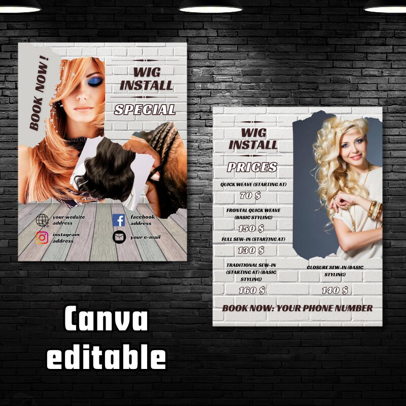 Wig Install Price Flyer: Hair Masterclass Template (Canva Editable)