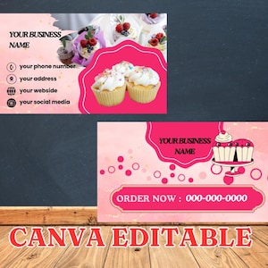 Cartão de visita Muffins, modelo de cartão de visita de padaria, cartão de visita de confeitaria, download instantâneo, modelo editável Canva de cartão de padeiro,