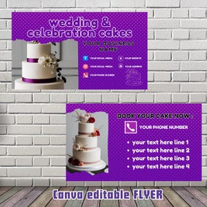 Carte de visite de magasin de gâteau de mariage, carte de gâteau de célébration, carte de visite de boulangerie, toile de carte de boulangerie modifiable, carte de visite de gâteau, fichiers numériques