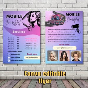 Hair Stylist Flyer Template: Canva Editable, Double Sided (Digital Product)