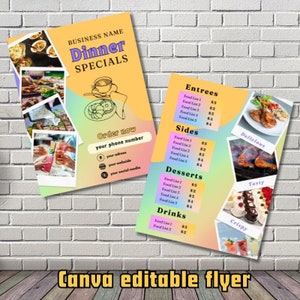 Specjalne oferty kolacji Szablon ulotki Canva, edytowalna ulotka z jedzeniem, ulotka biznesowa Specjalna oferta kolacji, marketing w mediach społecznościowych Dzisiejsza specjalna ulotka