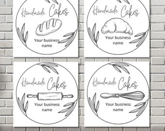 Bakery Logo Template, Canva Editable , personalized bakery logo, food logo, Bakery logo, set of 4 bakey food icons, bread bakery logo