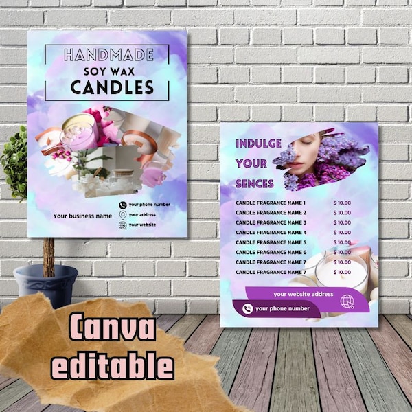 Candle making business flyer, Soy Wax Candles Flyer Template, Handmade Candle Making, Canva Editable, Soy Wax Melt Template, Digital Product