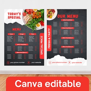 ulotka żywnościowa, ulotka sprzedaży żywności, ulotka piekarni, ulotka cateringowa, ulotka cenowa na gotowanie, ulotka pizzerii, edytowalny szablon canva, ulotka diy, menu