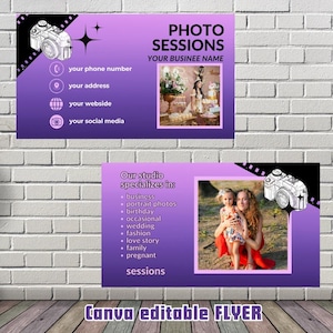 photo sessions business card, Photography card,  Photo Studio card, Photography Schedule , Card for Photographers, Canva Editable, Digital