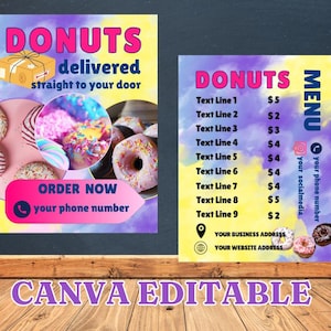 Donuts-Flyer, Konditorei-Flyer, Bäckerei-Vorlage, Bäckerei-Flyer-Canva-Bearbeitbar, Kuchen-Flyer-Vorlage, Kuchen-Business-Flyer, Donuts-Preisliste