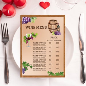 Editable Wine Menu Template: DIY Bar Prices (A4 Canva)