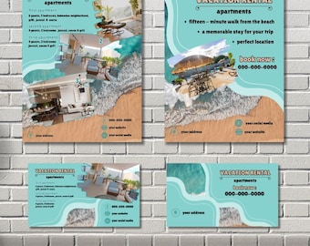Vacation Rental Flyer & Business Card Template: Canva Editable (Digital Download, 4 Pages)