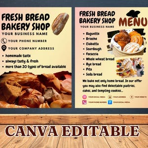 Frische Brotbäckerei Flyer, Hausbrot Flyer, Gebäck Vorlage, Brot Backmenü Flyer, Backverkauf Flyer, Canva bearbeitbar, digitaler Download