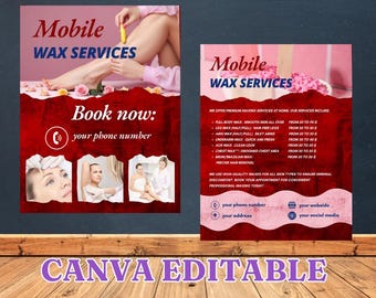 Mobile Wax Services Flyer: Salon Specials, Canva Template (Editable)
