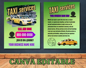 Taxi Service Flyer: Editable Transportation Template (Canva)