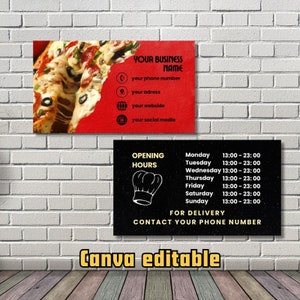 Szablon wizytówki pizzerii, wizytówka pizzerii, natychmiastowe pobranie, wizytówka pubu, karta fast food, edytowalna Canva, dwustronna