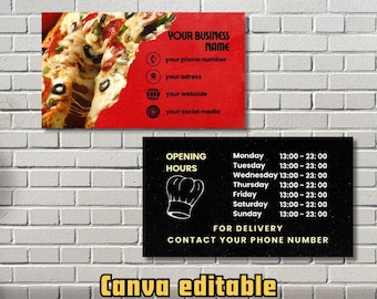 Pizza Business Card Template: Canva Editable, Double Sided (Digital Download)