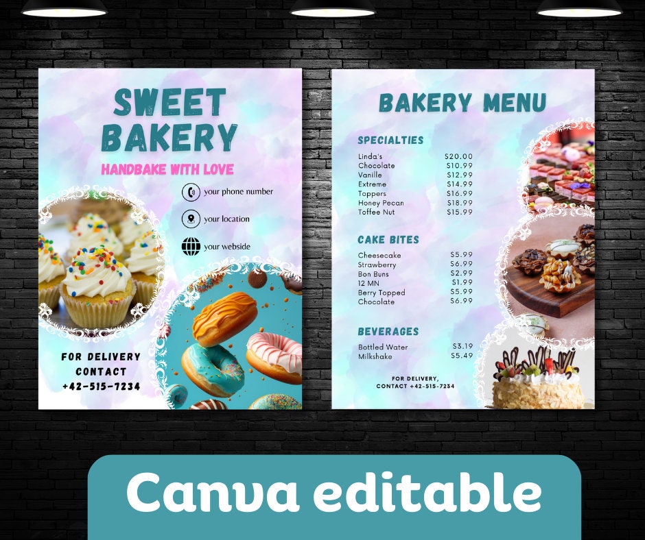 Bakery Flyer Template: Editable Cake & Cupcake Menu (canva) - Etsy