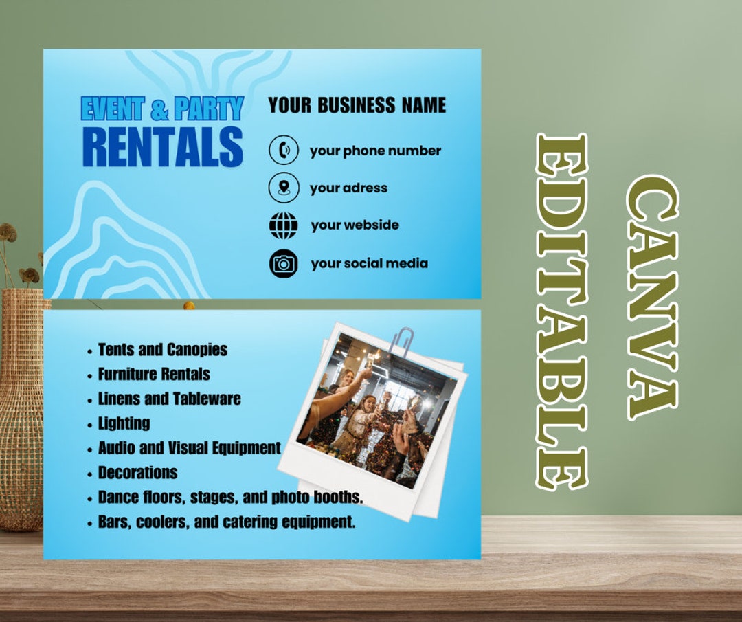 Event Party Rental Business Card: Editable Canva Template - Etsy