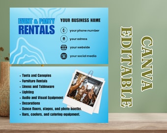 Event Party Rental Business Card: Editable Canva Template