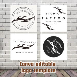 Tattoo Studio logo template , set of 4  Tattoo Logo Designs, Tattoo Artist Logo,  Tattooer logo, Canva Editable , Instant Download, 4 pages